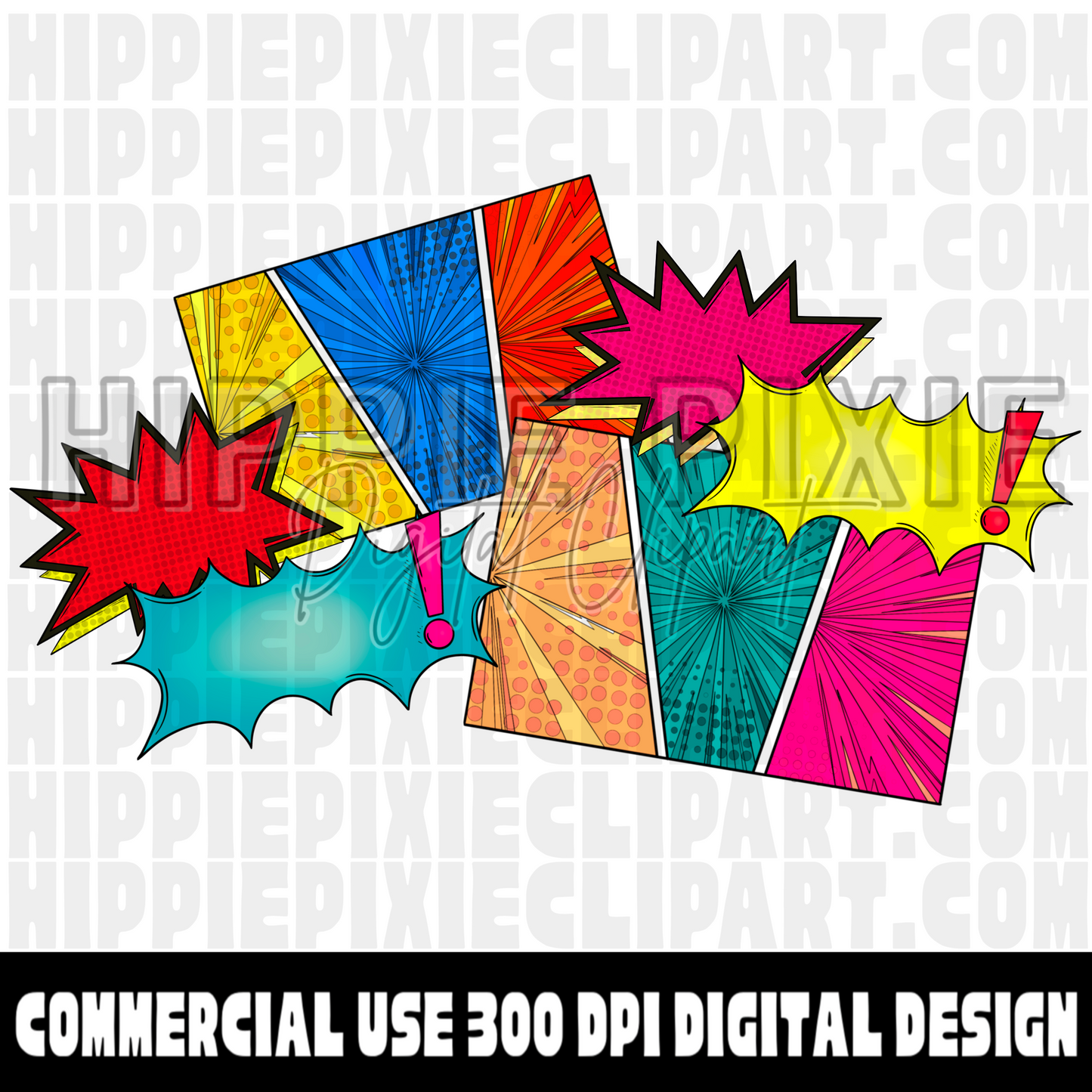 Comic Strip & Action Bubbles Hand Drawn Digital Clipart Bundle