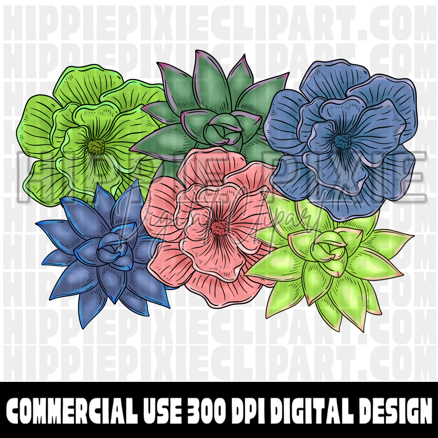 Succulent Hand Drawn Digital Clipart Bundle