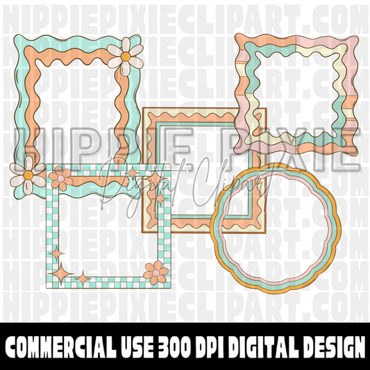 Retro Frames Hand Drawn Digital Clipart Bundle