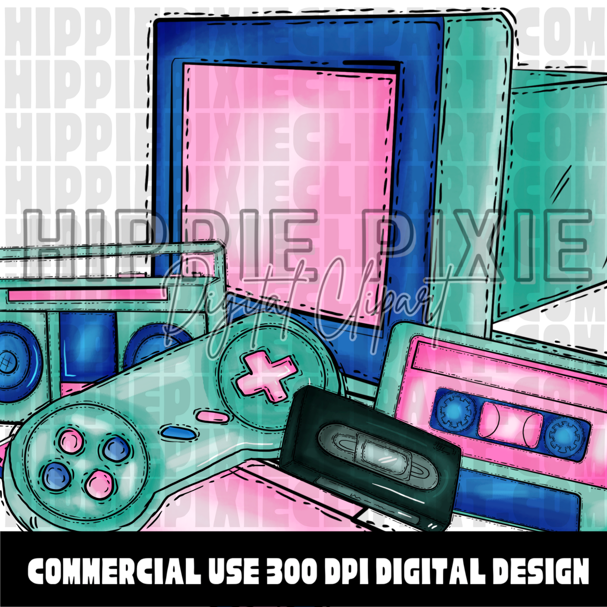 retro gaming, vintage games, hand-drawn clipart, digital clipart, PNG bundles, commercial use, no license required, branding, websites, marketing, pixel art, arcade games, consoles, controllers