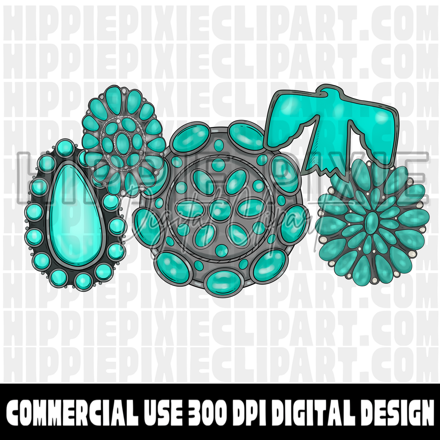 Turquoise Jewelry Hand Drawn Digital Clipart Bundle