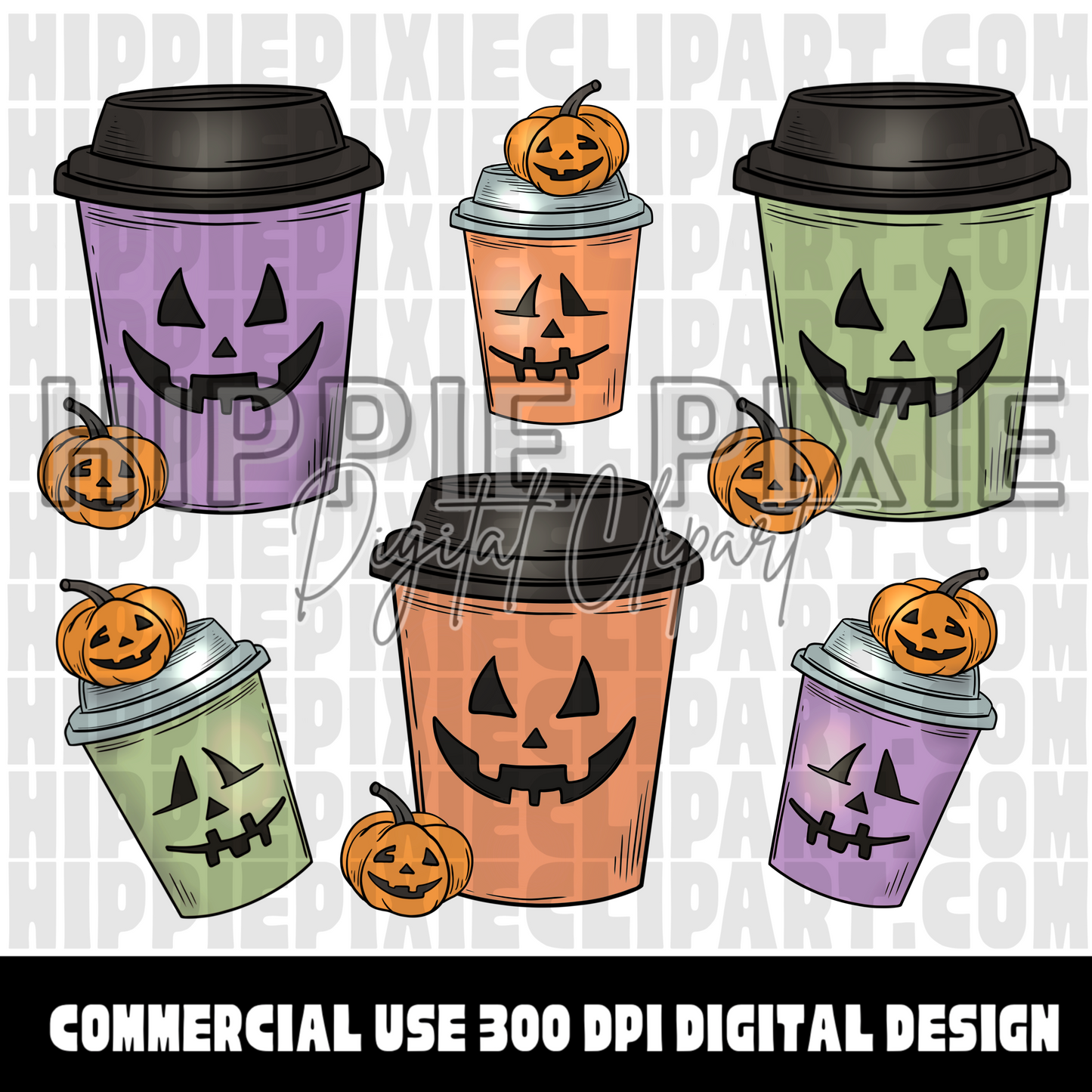 Pumpkin Coffee Hand Drawn Digital Clipart Bundle