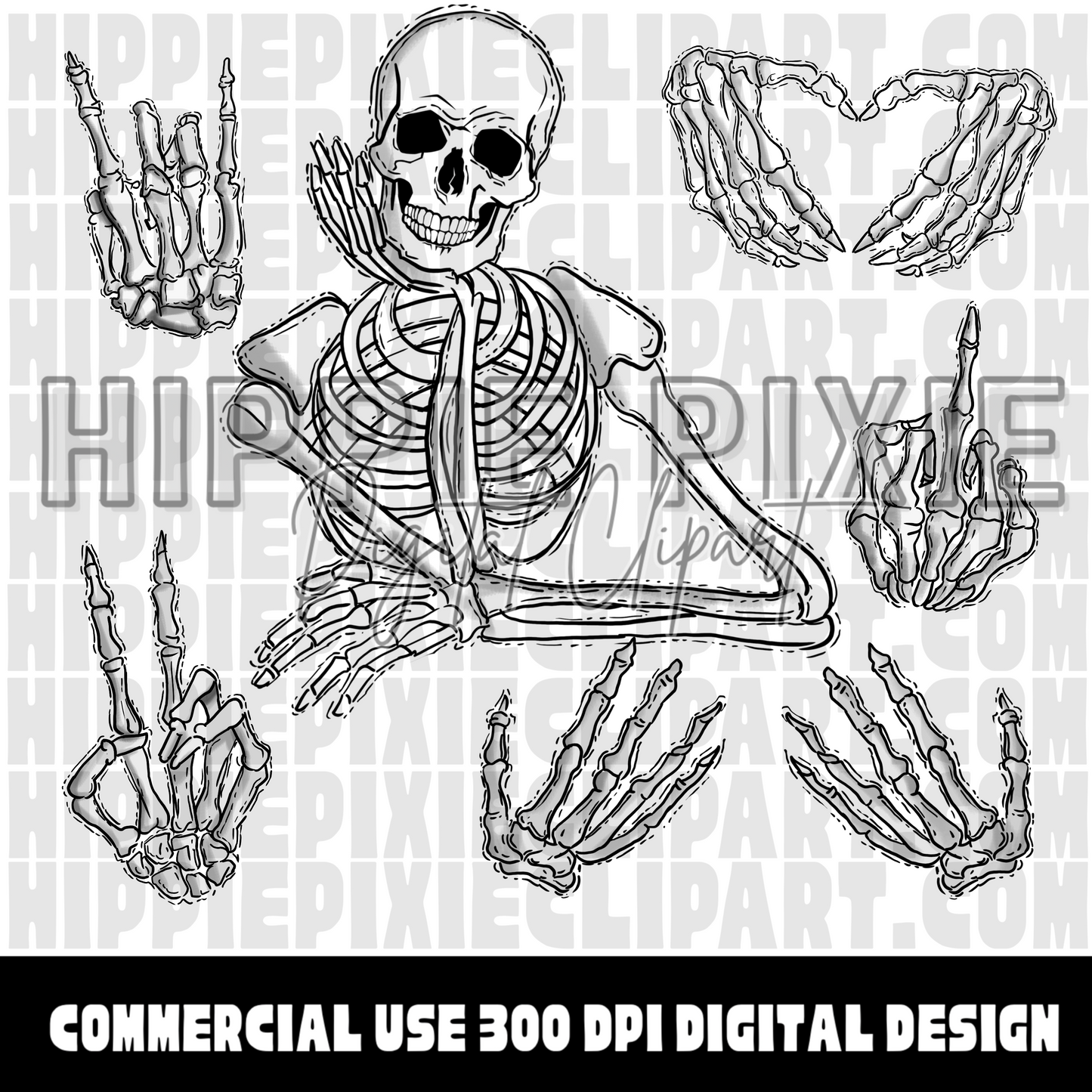 Skeleton clipart Hand-drawn clipart Digital clipart PNG bundles Commercial use No license required Branding Websites Marketing Creative design Halloween Skulls Fun Cute Spooky