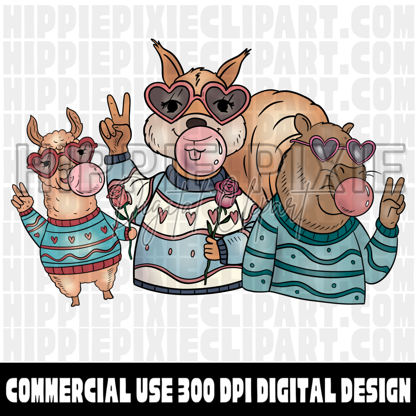 Winter Bubblegum Animals Hand Drawn Digital Clipart Bundle