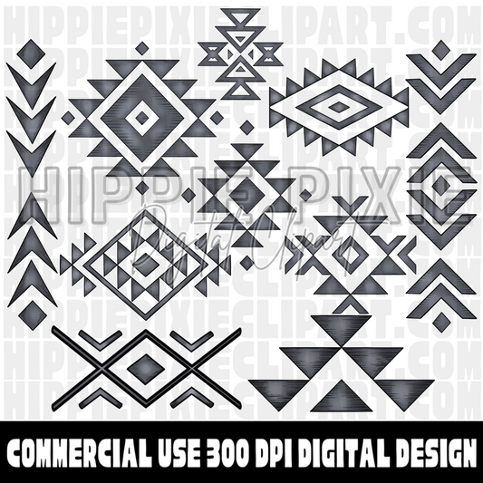 Aztec Tribal Western Background Hand Drawn Digital Clipart Bundle