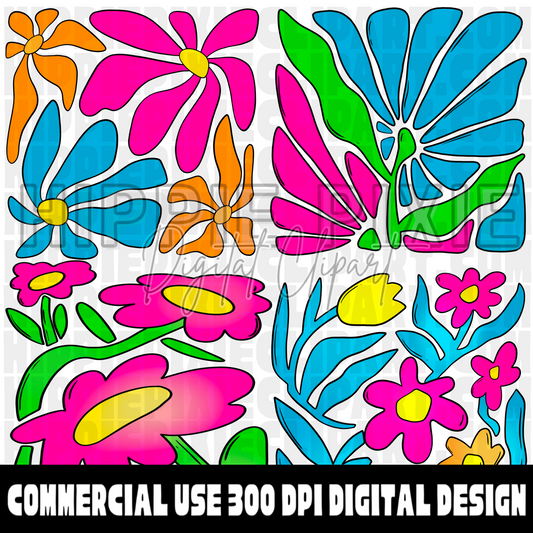 Abstract Flowers Hand Drawn Digital Clipart Bundle