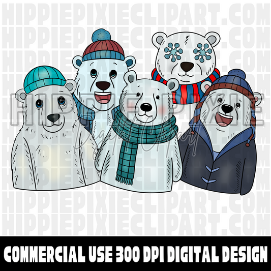 Chill Polar Bears Hand Drawn Digital Clipart Bundle